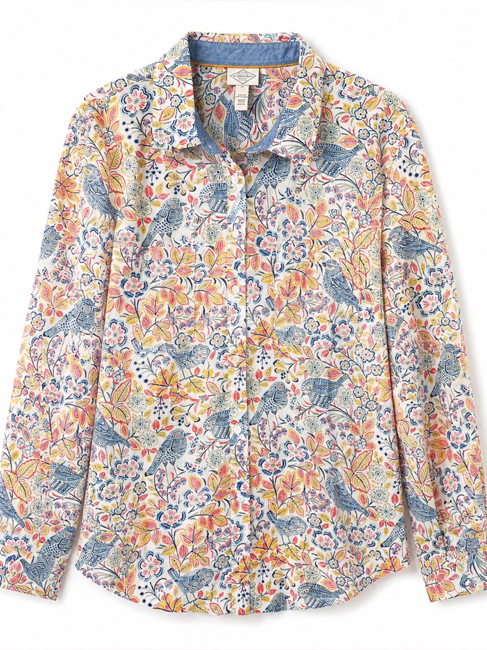 100% Cotton St John's Bay Floral Bird Cottagecore Button Down Shirt 1X